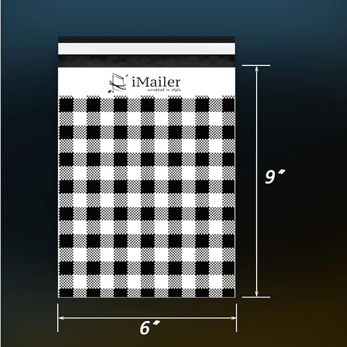 200 Count - 6x9 inch, Poly Mailer Black Gingham Plaid Envelope, Mailing Shipping Bags with Self Seal Strip