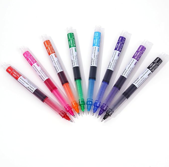 EYEYE 0.5mm Needle Tip Rollerball Pens Multicolor, 8 Assorted Colors Quick Dry Extra Fine Point Pen Smooth Writing Pens for Journaling, Note Taking, Office, School Supplies, Doodling & Gifts