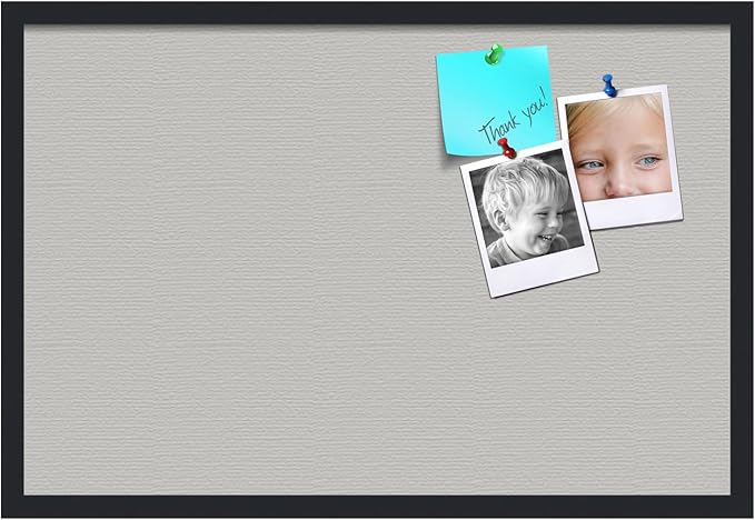 PinPix 30x20 Inch Cork Bulletin Board. This Decorative Framed Pin Board Comes with Light Stone Design and a Satin Black Frame. Ideal for Home Office Decor or Message Board (PinPix-1809)