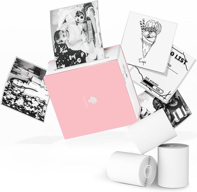 Phomemo Sticker Printer- Mini Thermal Sticker Printer Machine, Small Pocket Label Maker Instant Print for DIY Creation, Study Notes, Photos, Portable Inkless Photo Maker for Kids/Students, Pink