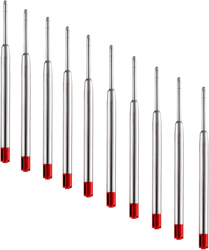 DunBong Red Ink Refill Pack of 5, Replaceable Ballpoint Pen Refills, Medium Point Metal Refill (Red)