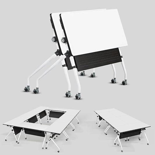 Conference Table, Folding Conference Room Tables, Mobile Training Tables with Silent Wheels, Large Rectangular Modular Seminar Table Office Computer Desks for Classroom White (2Pack L63in)