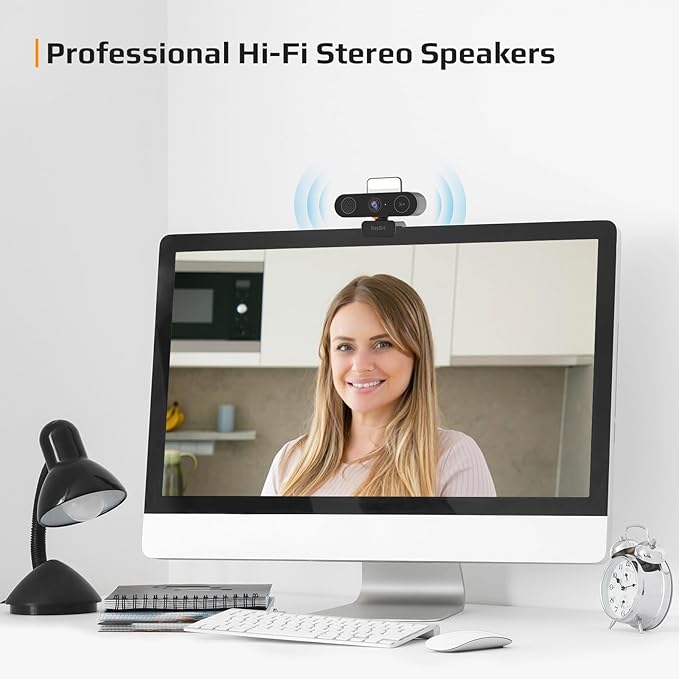 5-in-1 Design 4K Webcam with Speaker and Microphone, Built-in Light, Privacy Cover, AI Auto-Framing Cam, Computer USB C Web Camera for PC, Desktop, Laptop, Mac, Streaming, Video Conference