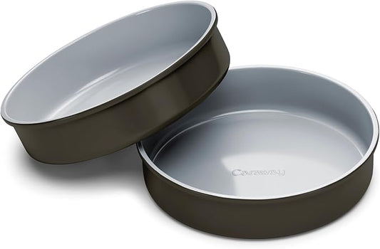 Caraway Non-Stick Ceramic 9” Circle Pans - Naturally Slick Ceramic Coating - Non-Toxic, PTFE & PFOA Free - Perfect for Birthday Cakes, Tartes, & More - Black