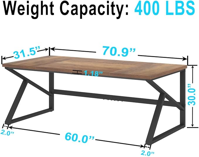 HSH Large Home Office Desk, Modern Wood Metal Computer Desk for Two Person, Extra Long Executive Writing Study Gaming Double Desk Workstation, 70 Inch Rustic Bedroom Living Room Table for 2 Monitors
