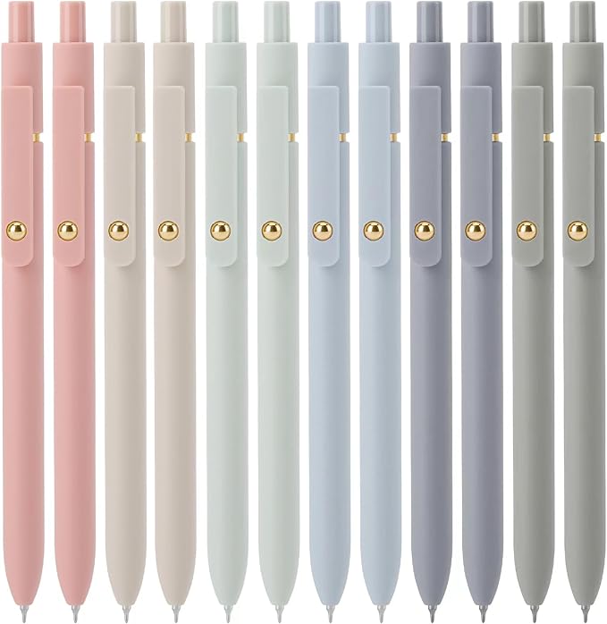 Ddaowanx Gel Pens, 12 Pcs 0.5mm Quick Dry Black Ink Pens Fine Point Smooth Writing Pens, Cute Office School Supplies Gifts for Women (12 Pcs Morandi-Black Ink)