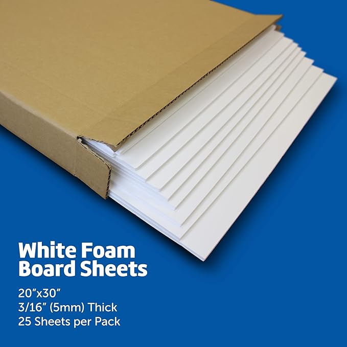 Flipside Products 20" x 30" White Foam Board, Arts and Crafts, 3/16" Thick, Presentations, Signboards, Backing Board, Display, Pack of 25