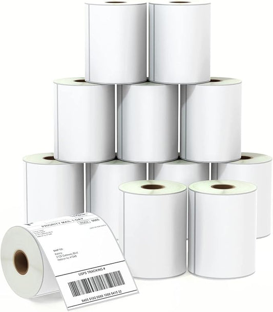 BETCKEY - 4" x 6" (102 mm x 152 mm) Shipping Labels Compatible with Zebra & Rollo Label Printer(not for dymo 4XL), Premium Adhesive & Perforated [12 Rolls, 3000 Labels]