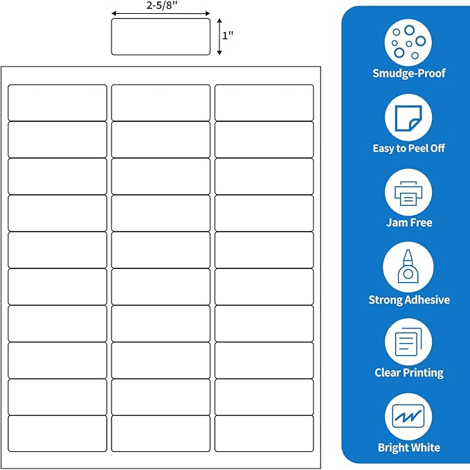 BESTEASY 30-up 8000 Sheets 1/'' X 2-5/8/'' Address Shipping Labels for Laser and Inkjet Printers, FBA Product Labels (240000 Labels) (SL-30-8000)