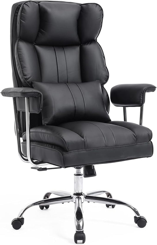 Big and Tall Office Chair 500lbs Wide Seat Executive Office Desk Chair High-Back Office Task Chair, Ergonomic Lumbar Support Computer Office Chairs for Heavy People(Black)