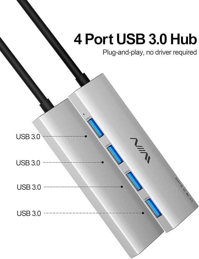 USB 3.0 Hub,4 Port USB Splitter Extender Portable Adapter Multiport Data Hub for Laptop,Xbox, Flash Drive,HDD,Console,Camera,Keyborad,Mouse Windows,Mac OS PC,Not Designed to Charge Devices-Sliver