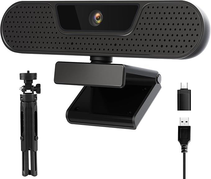 4K Webcam, Computer Camera with 4 Noise-canceling Microphones for Computer/Laptop/Mac, Privacy Cover and Tripod, Work with Video Conference, Live Streaming, Gaming, Video Calls, Zoom