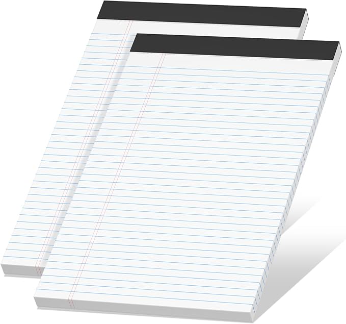 Legal Pads 8.5 x 11 inch Notepad, 2 Pack White Note Pads 8.5'' x 11'' for Work, Double-Side Printed Lined Paper Pads College Ruled White Notepads 30 Sheets Per Writing Pad for School, Home, Office