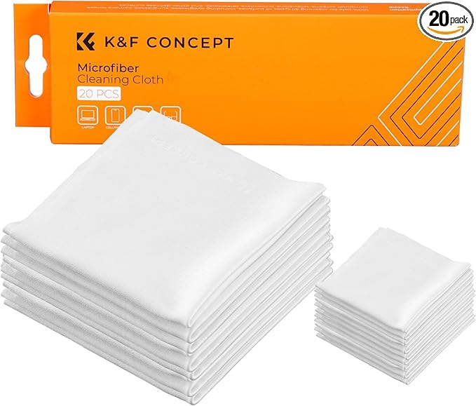 K&F Concept 20 Pack Microfiber Cleaning Cloths, 6x6in Glasses Cleaning Cloths, Premium Camera Lens Cloth for Photography, Glasses, Screens & More