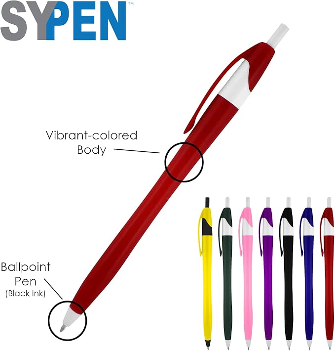 SyPen Personalized Pens With your Custom Logo or Text-500 Pack Bulk-for Businesses, Parties, and Events, Custom Printed Slim Ballpoint Click Pens, Green Barrel Color, Black Ink