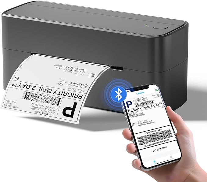 Phomemo Bluetooth Shipping Label Printer, 241BT 4X6 Wireless Thermal Printer for Samll Business, Label Printers for Shipping Package, Compatible with iPhone, Android, Amazon, Shopify, UPSP, Gray