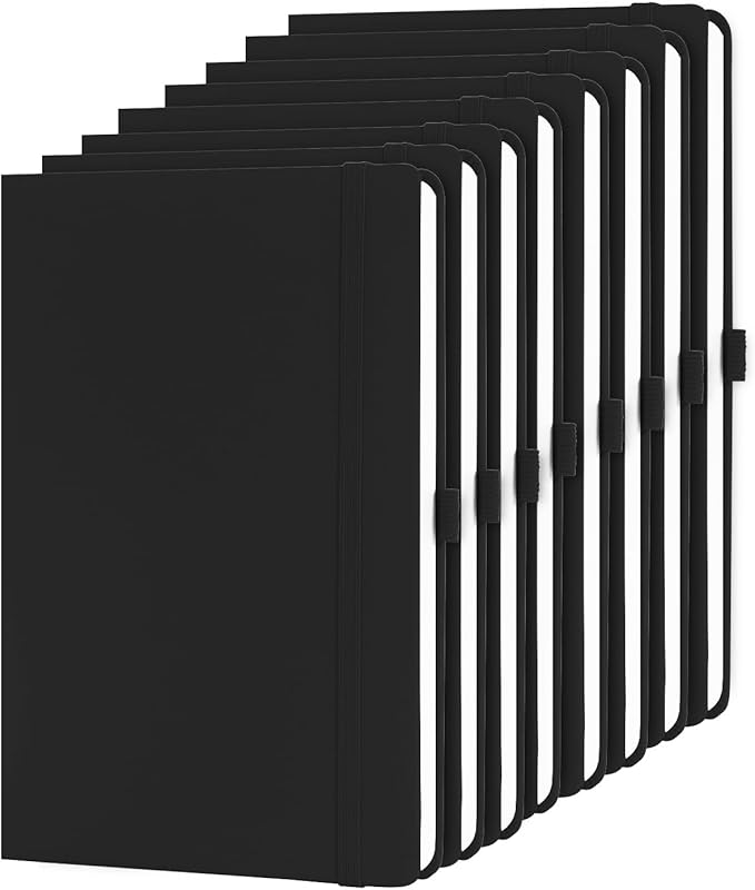 KODAPAGE Black A5 Liend Journal Notebook, 7mm College Ruled Notepad, Journaling for Writing, Work, School, Travel and Note Taking, Hardcover 224 Pages (112 Sheets) 5.5 x 8.3 inches (8 Pack)