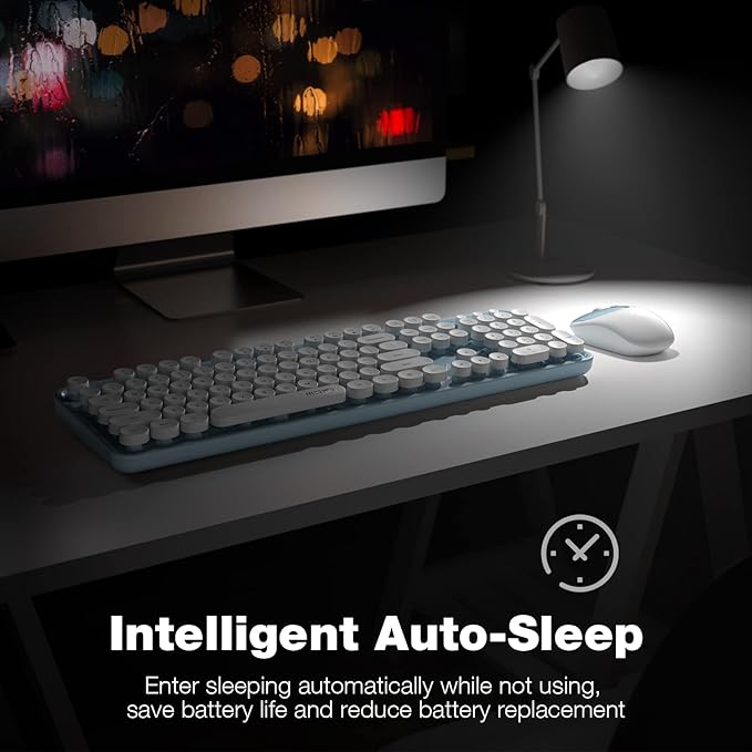 MOFII Wireless Keyboard and Mouse, Retro Full Size Typewriter Keyboard and 3 Adjustable DPI Mouse Combo for Windows 7/8/10, Laptop, Desktop, PC, Computer (Blue)