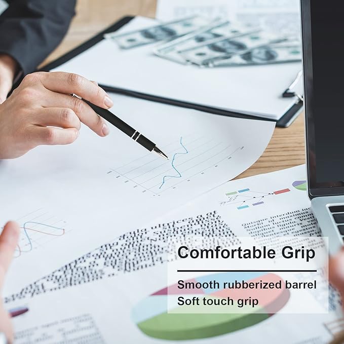 Ballpoint Pen with Stylus Tip, Soft Touch Click Metal Pen, 1.0mm Medium Point, Black Ink, 12 Count(Black)