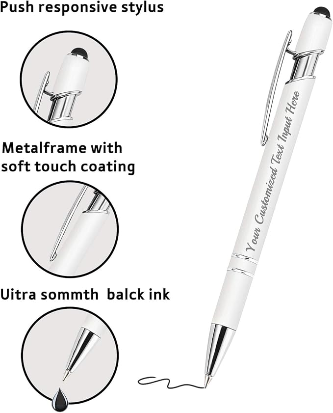 Personalized Ballpoint Pen 1pcs, Custom Pens Free Engraved Bulk with Name Logo, Soft Black Ink Stylus with Touch Metal Office, Gift for Anniversaries, Graduations, Birthdays