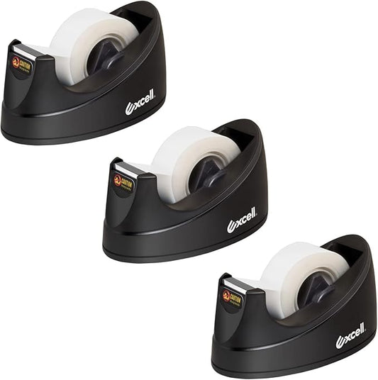 Excell EX-115BK Mini Desktop Tape Dispenser (1" core) with Adhesive Bottom, Easy for One Hand Use, Cute Tape Dispensers Use for Home, Office Gift Store and Wrapping Purpose (3)