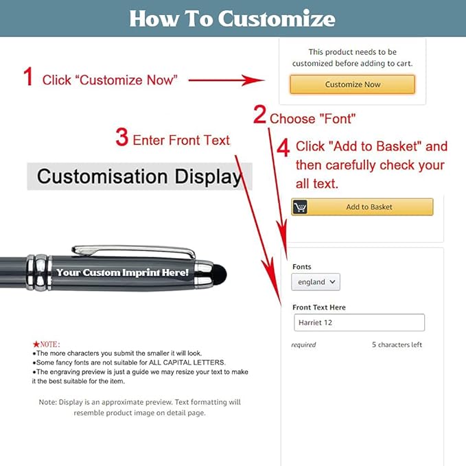 Ancolo Personalized Fancy Pens with Stylus Tip for Touch Screen Phones Office Writing Set- Engraved with Your Message Name Company Team Name, Phone Number Gift for Business Men 10 Pens/Box