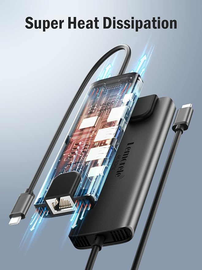 Lemorele USB-C Hub 6-in-1 with 4K@60Hz HDMI, Gigabit Ethernet,100W Power Delivery, USB-C and 2 USB-A 5 Gbps Data Ports for MacBook Air/Pro, Dell, Hp, XPS, and More