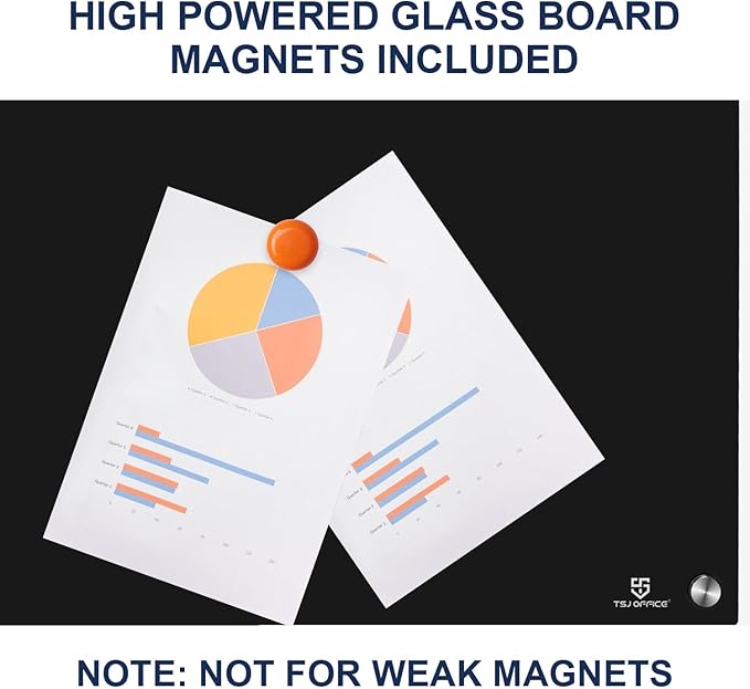 TSJ OFFICE Glass Dry-Erase Board - 36 x 24 Inches Wall Mounted Black Glass Magnetic Whiteboard, Frameless Large White Board for Office, Home & School