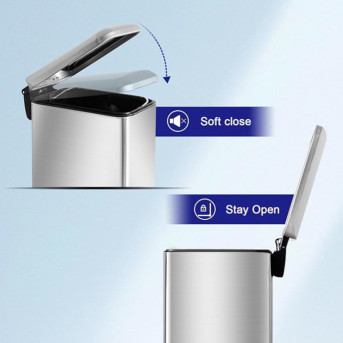 Bathroom Trash Can with Lid，5L/1.3 Gallon Trash Can with Removable Liner Bucket, Small Garbage can for Bathroom,Bedroom,Home Office,Silver