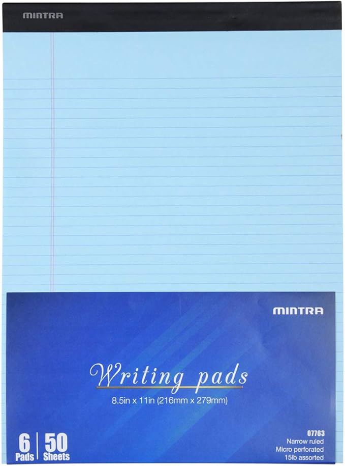 Mintra Office Legal Pads, ((Basic 6pk - (Pastel Version #2), 8.5in x 11in, Narrow Ruled))