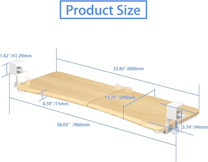 suptek Large Keyboard Tray Under Desk Pull Out with C Clamp Mount, Keyboard & Mouse Tray, 34 (38 Including Clamps) x 11.8 inch Slide-Out Platform Computer Drawer for Typing, Light Wood, DSF1LQM