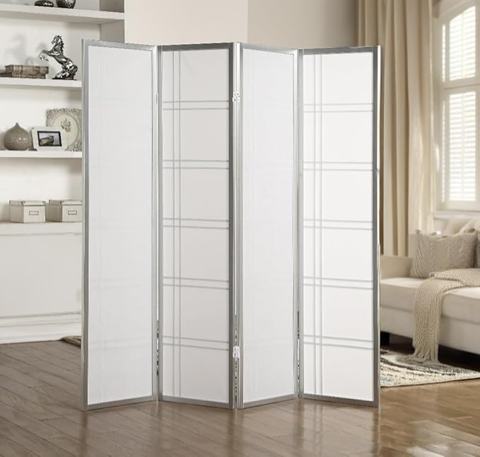 NicBex Room Divider 4 Panel Room Dividers with Paper-Looking Partition Room Dividers and Folding Privacy Screens Wall Divider for Home, Office, Room Separation,72" W x 1" D x 70" H, Silver