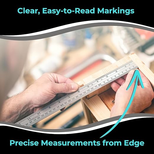 NOKKO Metal Ruler 18 Inch - Pack of 10 - Stainless Steel Ruler Set with Straight Edge Rulers - Precise Metric & Imperial Measurements - Ideal for School, Office, Woodworking & Craft Projects