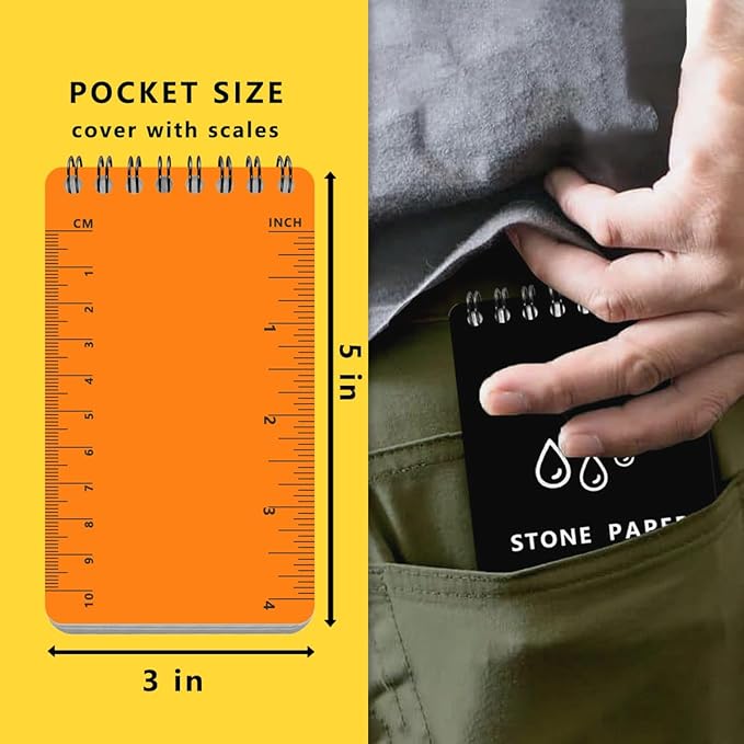 Weatherproof Top Spiral Notepads with Waterproof Paper and Hard Cover, A7 Pocket Steno Pads, 4 Pack 400 Pages Graph Pattern (3" x 5", Orange)