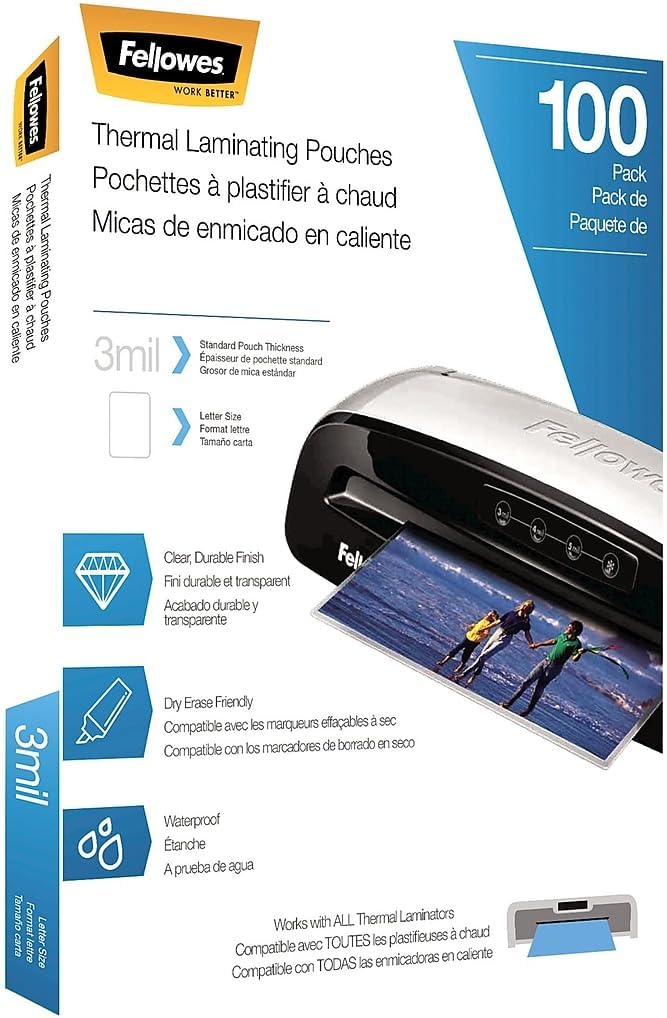 Fellowes Thermal Laminating Pouches/Sheets, Letter Size 9 x 11.5-Inches, 3 mil, 100 Pack (5743301)