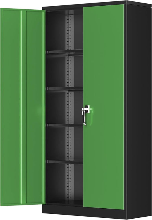 Greenvelly Metal Storage Cabinet,72" Steel Storage Cabinets with Doors and Adjustable Shelves, Metal Tool Cabinets, Locking File Cabinet for Home Office, Garage, School (Black Green36 Wx18 D)