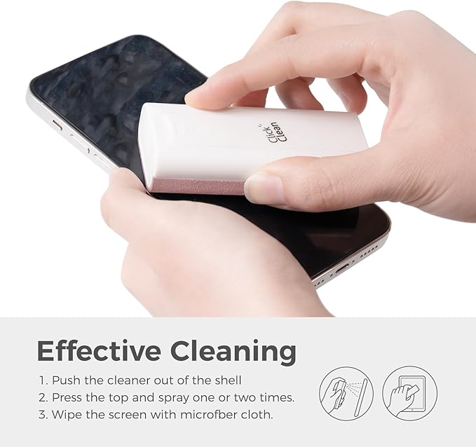 CLICK CLEAN Touchscreen Mist Cleaner, Screen Cleaner, All in One Screen Cleaner Spray with Microfiber and Phone Stand for All Phones, Laptop and Tablet Screens (Pink)