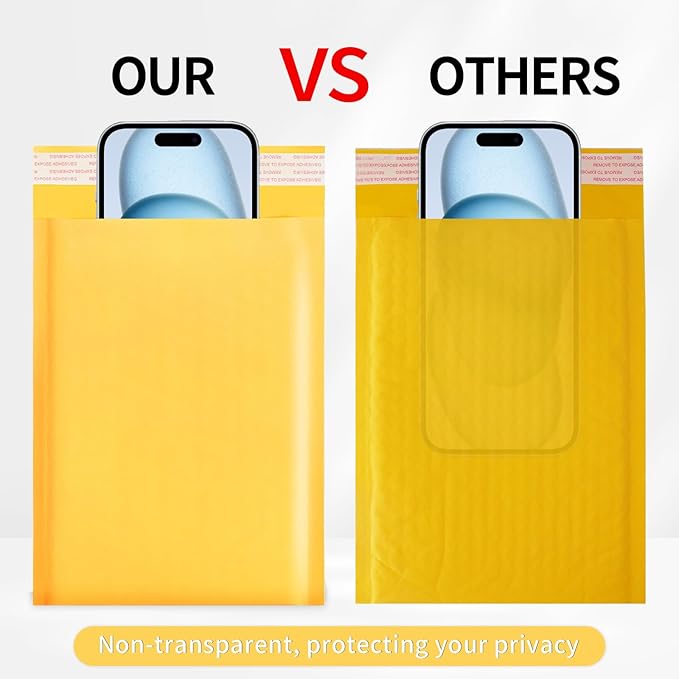 52Pack Yellow 8.5x12in Kraft Bubble Mailers Small Business Mailing Packages Self-Sealing Paper Envelopes, Mailer Shipping Padded Envelopes with Strong Adhesion for Jewelry Makeup Supplies
