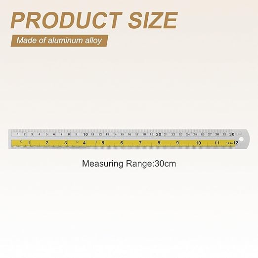 HARFINGTON 2pcs Metal Straight Ruler 30cm Metric SAE Aluminum Alloy Measuring Rulers Scale Tool with Hole for Measure Study Reading Classroom Office, Yellow