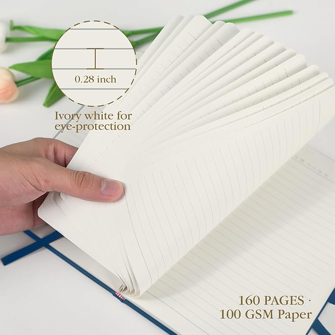 A5 Lined Journal Notebook - 100 GSM Thick Paper, Hardcover Journaling Notebook for Writing, Work, Travel, College Ruled Journal for Women Men, PU Leather Note Book, 5.5”x8.3”- Night Sky Blue