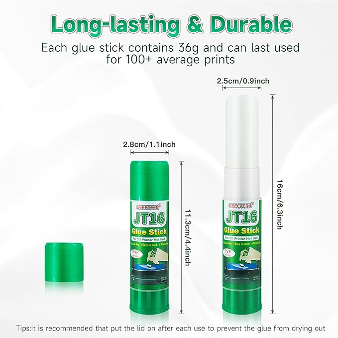 3D Printer Glue Sticks, 36 Grams Each PVP Solid Glue Sticks for Hot Bed Plate, Washable, Non-Toxic, Reduce Warping for PLA, ABS, PETG, HIPS, TPU Filament on PEI, Glass, Aluminum, Buildtak Board, 6Pcs