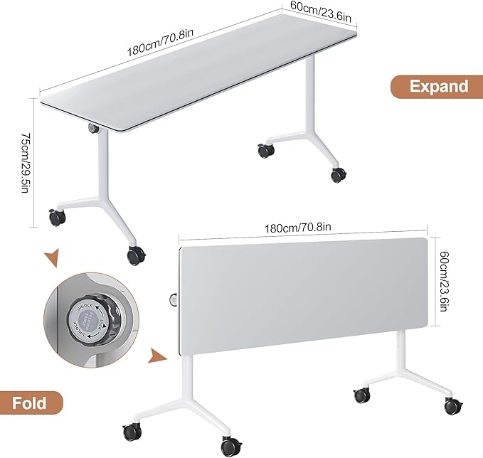 Conference Table, Folding Conference Tables for 2-20 People, Modern Conference Room Table with Wheels, Super Sturdy Large Rectangle Mobile Meeting Seminar Tables for Office (2PCS 70.8in)