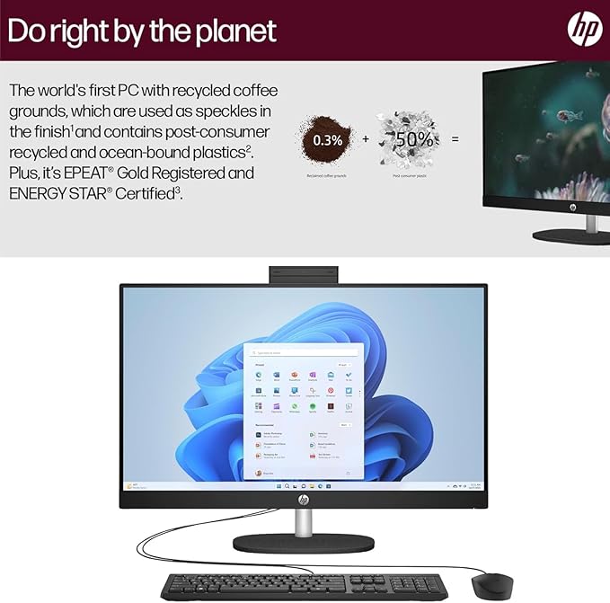 HP 27" FHD Touchscreen Business All-in-One Desktop Computer, Intel 12-Core Ultra 7 155U (Beats i7-1355U), 32 GB DDR5 RAM, 2 TB SSD, Intel Iris Xe Graphics, Wired KB & Mouse, Wi-Fi 6, Windows 11 Pro