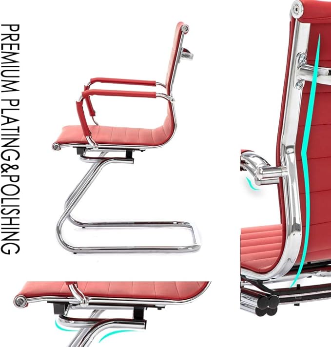 Office Desk Chair No Wheels Set of 6 PU Leather Computer Chairs Mid Back Guest Chairs for School Reception Conference Waiting Room, Deep Red