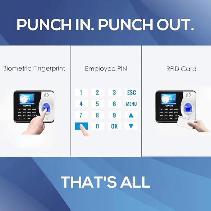 Time Clocks for Employees Small Business Automatic Calculate Hours, 0 Monthly Fees Fingerprint Time Clock, H3 Standalone Biometric Clock in Machine for Employees with 5 RFID Cards