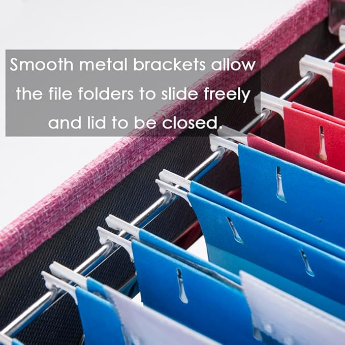 PRANDOM File Organizer Box - Set of 2 Collapsible Decorative Linen Filing Storage Hanging File Folders with Lids Office Cabinet Letter/Legal Size Pink (17x14x11.2 inch)