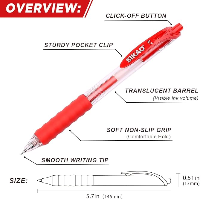 Red Gel Pens Bulk 30 Pack Red Pens Fine Point Smooth Writing No Smudge, CLOUD TOUCH Grip 0.7mm Gel Ink, Retractable Rollerball Pens for Server Office School, Lapiceros (RED)