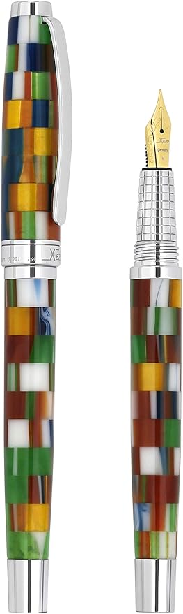 Xezo Urbanite II Fountain Pen, Medium Nib. Jazzy Multicolor Color with Chrome Plating. Handcrafted, Limited Edition, Serialized