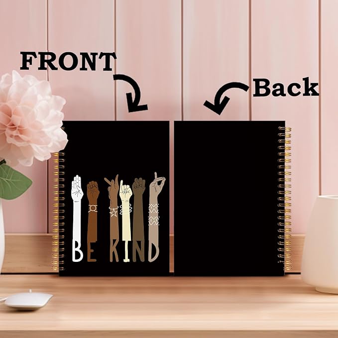 SNNDER Inspirational Diversity Multicultural Notebook Journal, Be Kind American Sign Language ASL Journal, Back to School Gifts, African American Gifts Hardcover Spiral Notebooks 5.5x8.3 Inch