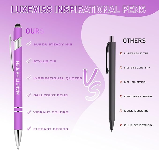 50 Pcs Inspirational Pens Bulk - Motivational Ink Ballpoint Pen with Quotes Stylus Tip Nurse Gifts for School Coworkers Office Supplies Black Ink